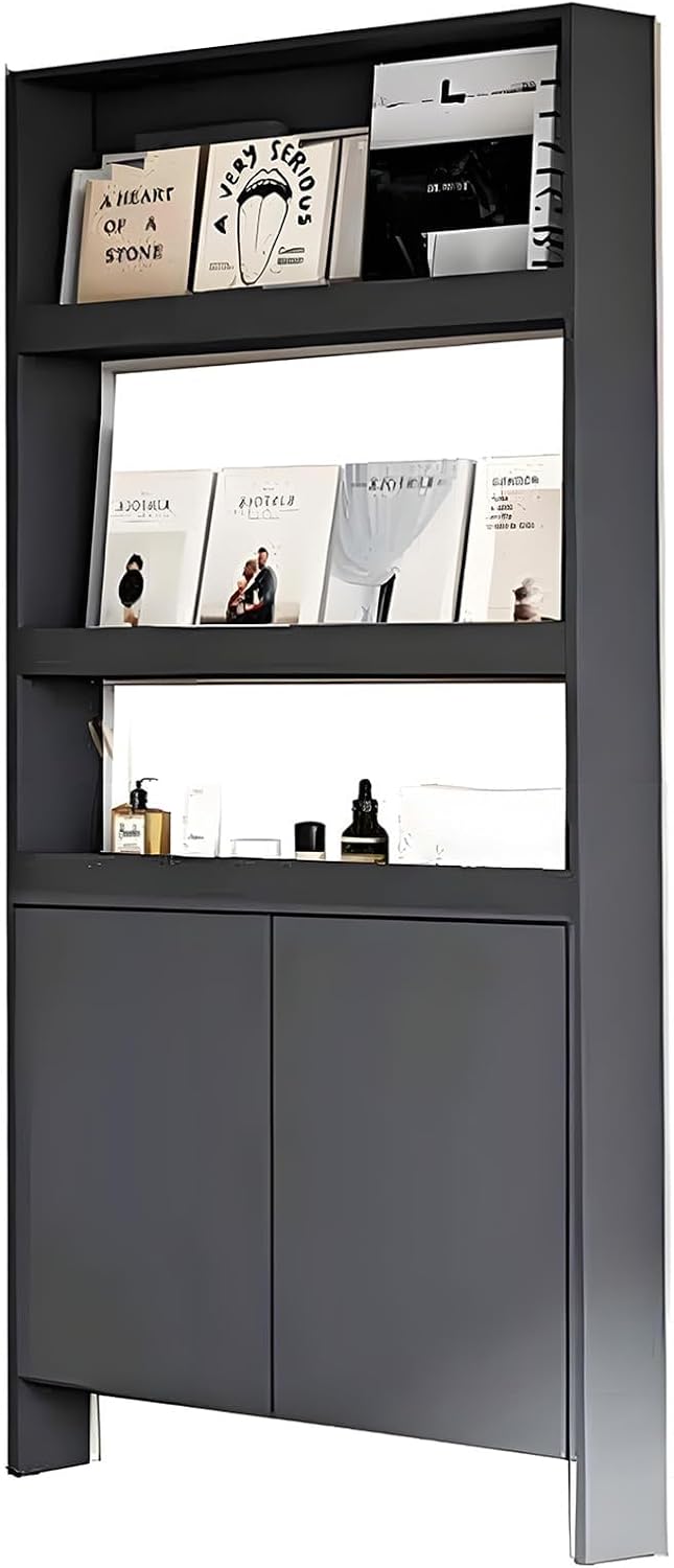 Behind The Door Bookshelf,5-Shelf Bookcase with Storage and Privacy Doors, Wooden Storage Cabinet Behind The Door Suitable for: Bedroom, Living Room