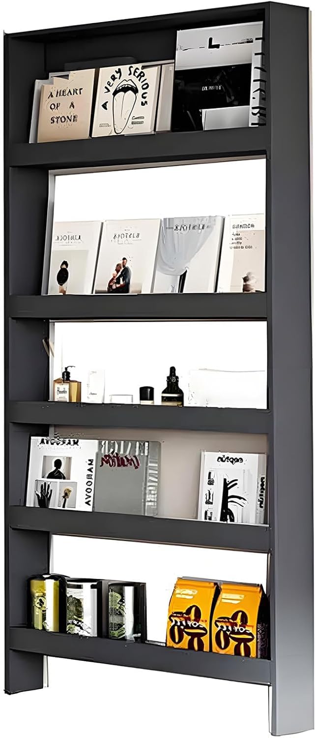 Behind The Door Bookshelf,5-Shelf Bookcase with Storage and Privacy Doors, Wooden Storage Cabinet Behind The Door Suitable for: Bedroom, Living Room