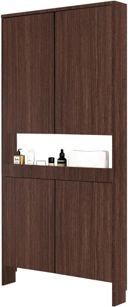 Behind The Door Bookshelf,5-Shelf Bookcase with Storage and Privacy Doors, Wooden Storage Cabinet Behind The Door Suitable for: Bedroom, Living Room