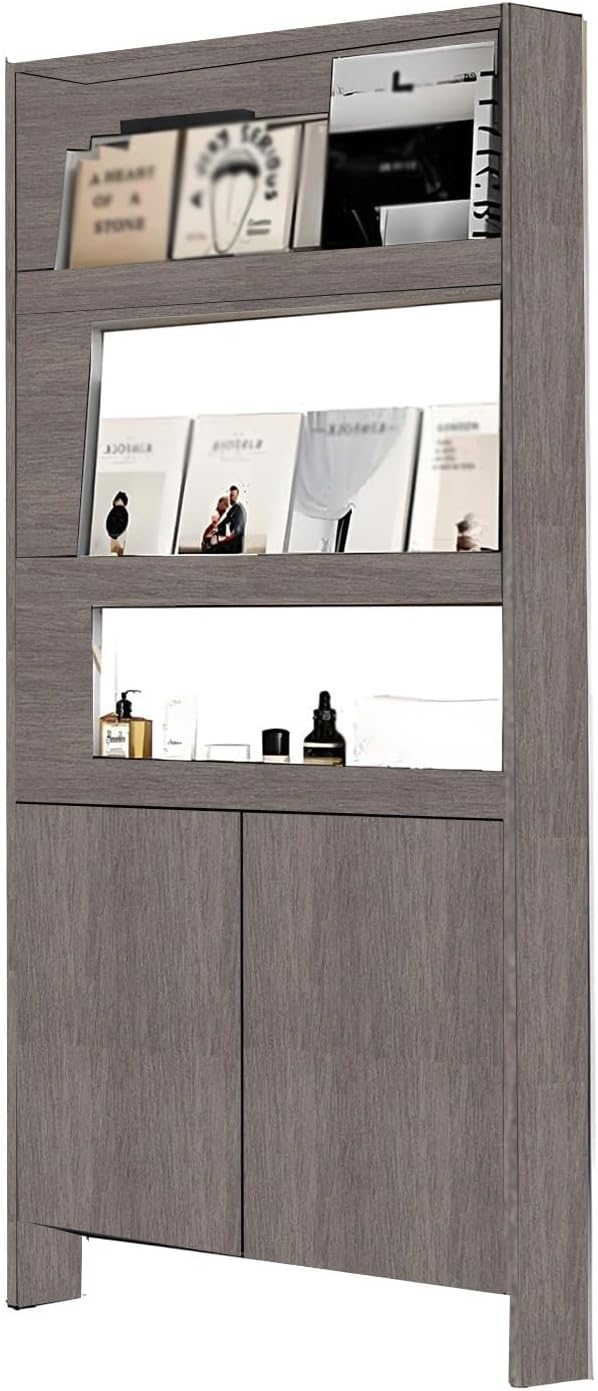 Behind The Door Bookshelf,5-Shelf Bookcase with Storage and Privacy Doors, Wooden Storage Cabinet Behind The Door Suitable for: Bedroom, Living Room
