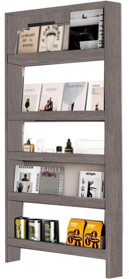 Behind The Door Bookshelf,5-Shelf Bookcase with Storage and Privacy Doors, Wooden Storage Cabinet Behind The Door Suitable for: Bedroom, Living Room