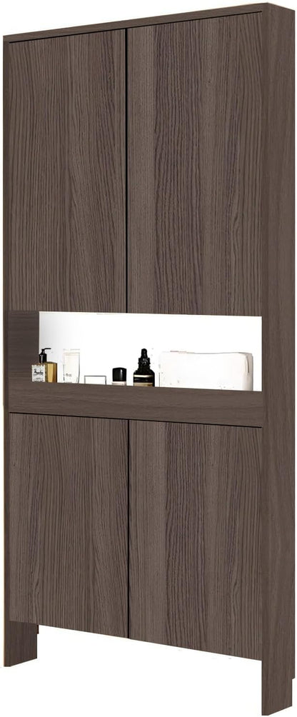 Behind The Door Bookshelf,5-Shelf Bookcase with Storage and Privacy Doors, Wooden Storage Cabinet Behind The Door Suitable for: Bedroom, Living Room