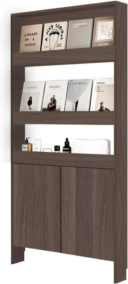 Behind The Door Bookshelf,5-Shelf Bookcase with Storage and Privacy Doors, Wooden Storage Cabinet Behind The Door Suitable for: Bedroom, Living Room