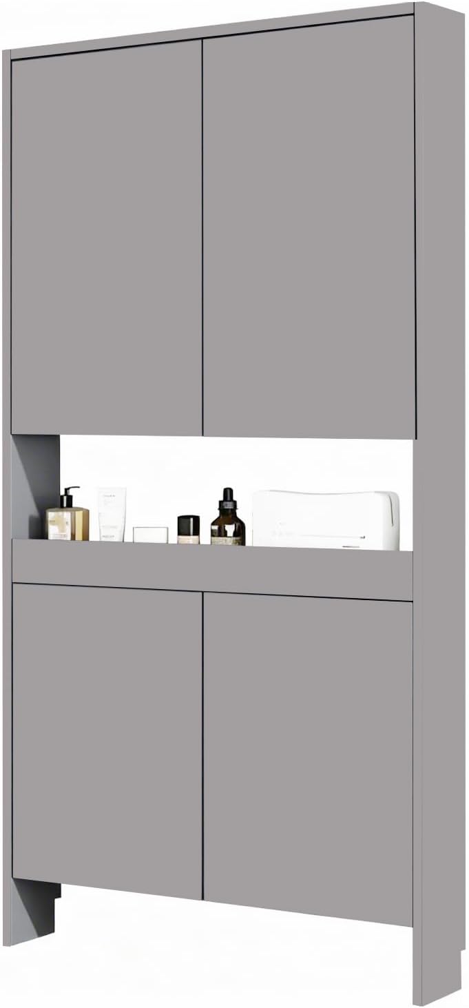 Behind The Door Bookshelf,5-Shelf Bookcase with Storage and Privacy Doors, Wooden Storage Cabinet Behind The Door Suitable for: Bedroom, Living Room