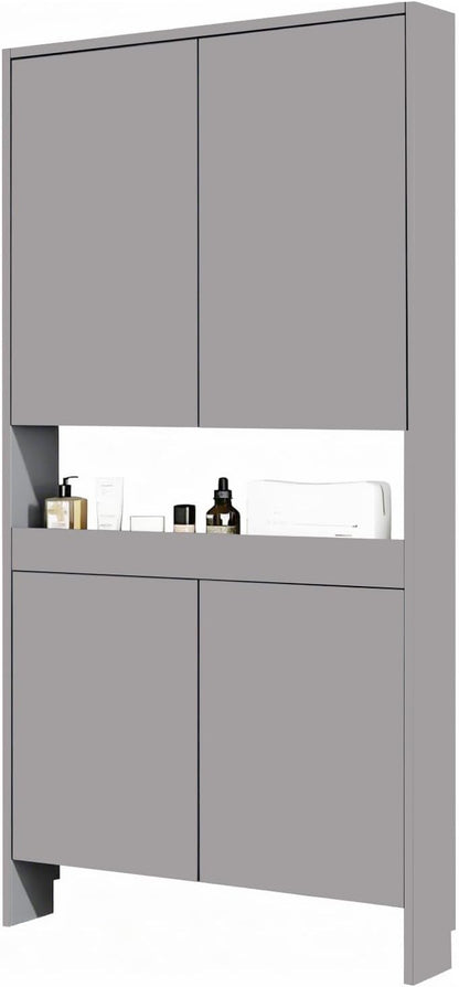 Behind The Door Bookshelf,5-Shelf Bookcase with Storage and Privacy Doors, Wooden Storage Cabinet Behind The Door Suitable for: Bedroom, Living Room