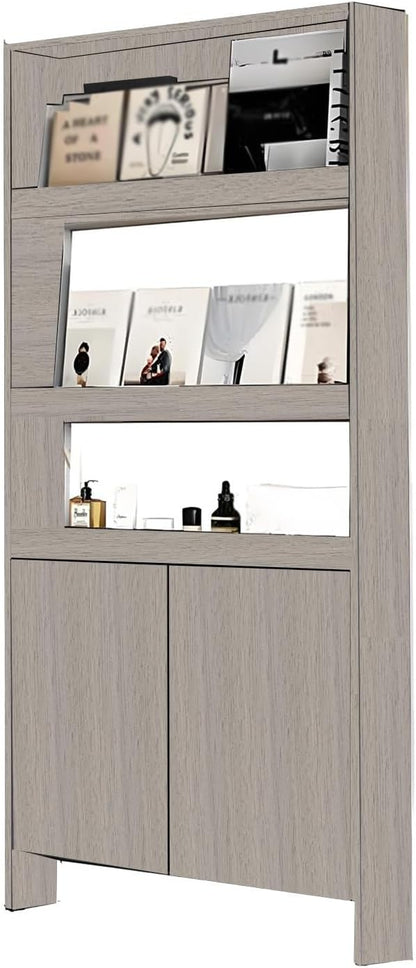 Behind The Door Bookshelf,5-Shelf Bookcase with Storage and Privacy Doors, Wooden Storage Cabinet Behind The Door Suitable for: Bedroom, Living Room