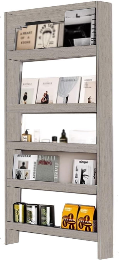 Behind The Door Bookshelf,5-Shelf Bookcase with Storage and Privacy Doors, Wooden Storage Cabinet Behind The Door Suitable for: Bedroom, Living Room