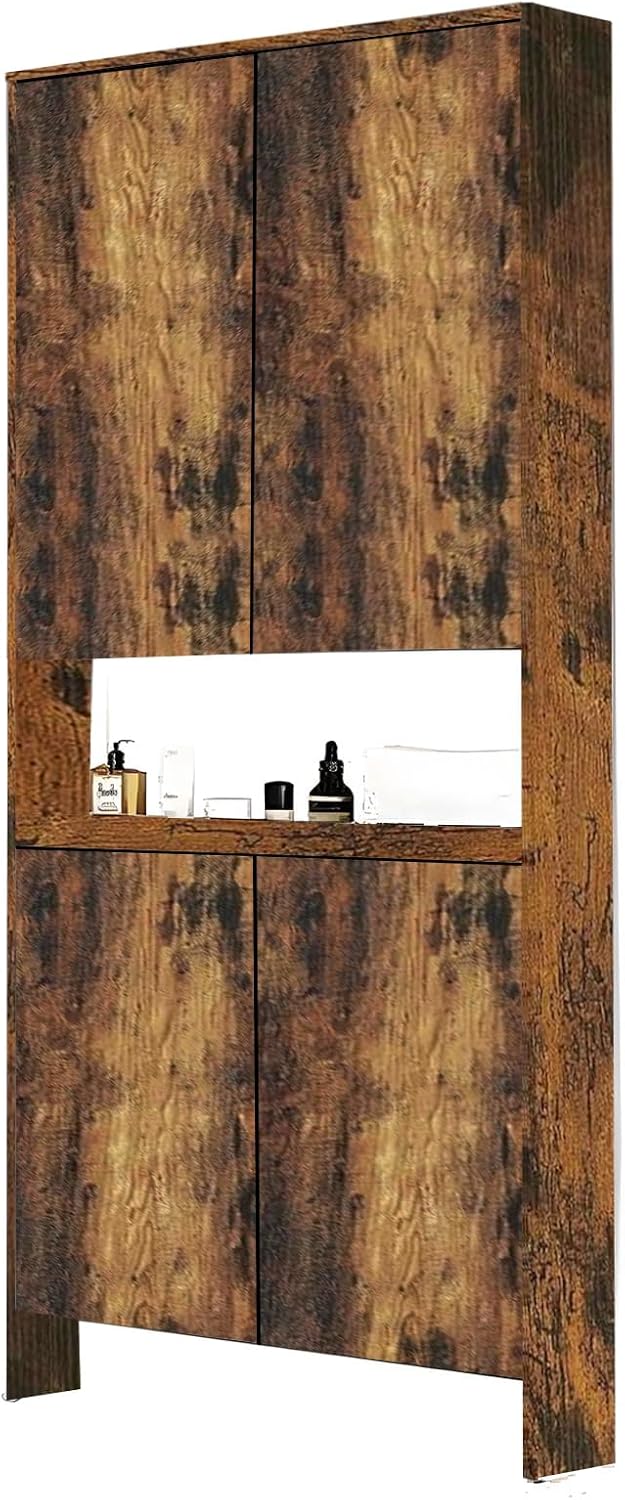 Behind The Door Bookshelf,5-Shelf Bookcase with Storage and Privacy Doors, Wooden Storage Cabinet Behind The Door Suitable for: Bedroom, Living Room