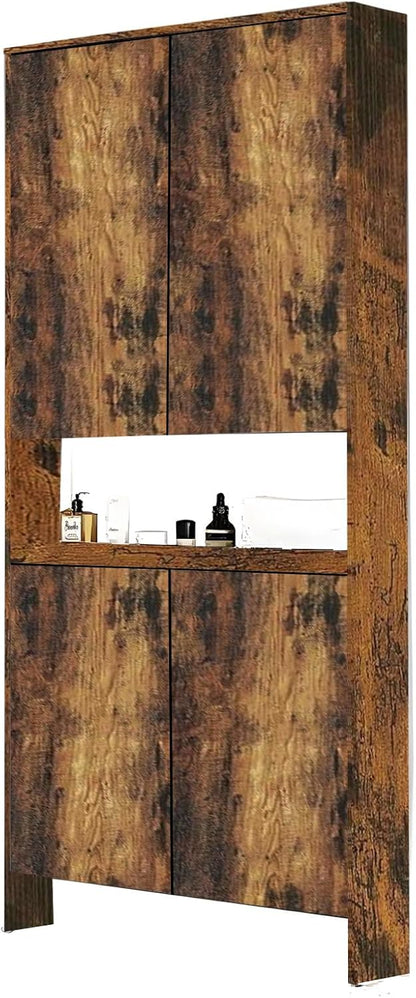 Behind The Door Bookshelf,5-Shelf Bookcase with Storage and Privacy Doors, Wooden Storage Cabinet Behind The Door Suitable for: Bedroom, Living Room