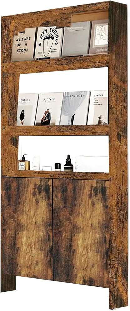 Behind The Door Bookshelf,5-Shelf Bookcase with Storage and Privacy Doors, Wooden Storage Cabinet Behind The Door Suitable for: Bedroom, Living Room