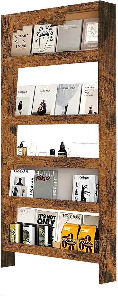 Behind The Door Bookshelf,5-Shelf Bookcase with Storage and Privacy Doors, Wooden Storage Cabinet Behind The Door Suitable for: Bedroom, Living Room