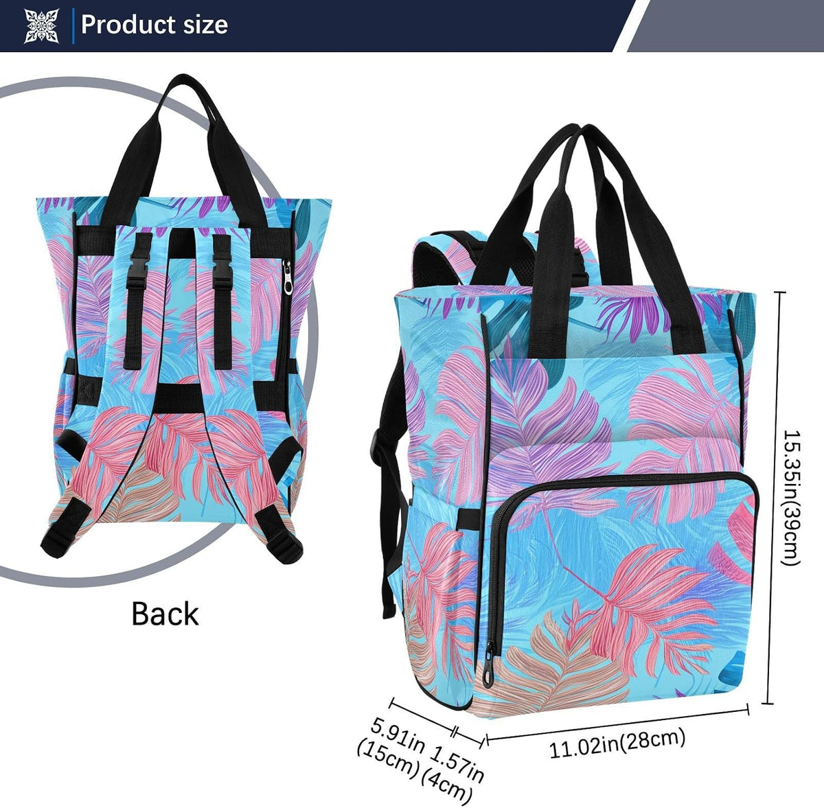 Diaper Bag Backpack, Multifunction Travel Bag for Moms Dads, Baby Changing Bag with Insulted Pockets, Stroller Straps and Side Bottle Pockets Pastel Paradise Pattern