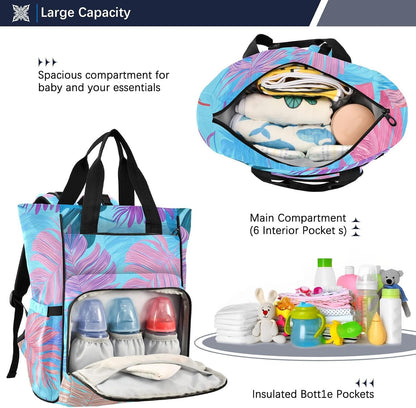 Diaper Bag Backpack, Multifunction Travel Bag for Moms Dads, Baby Changing Bag with Insulted Pockets, Stroller Straps and Side Bottle Pockets Pastel Paradise Pattern