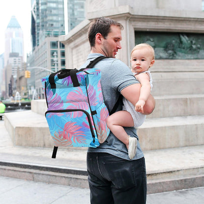 Diaper Bag Backpack, Multifunction Travel Bag for Moms Dads, Baby Changing Bag with Insulted Pockets, Stroller Straps and Side Bottle Pockets Pastel Paradise Pattern
