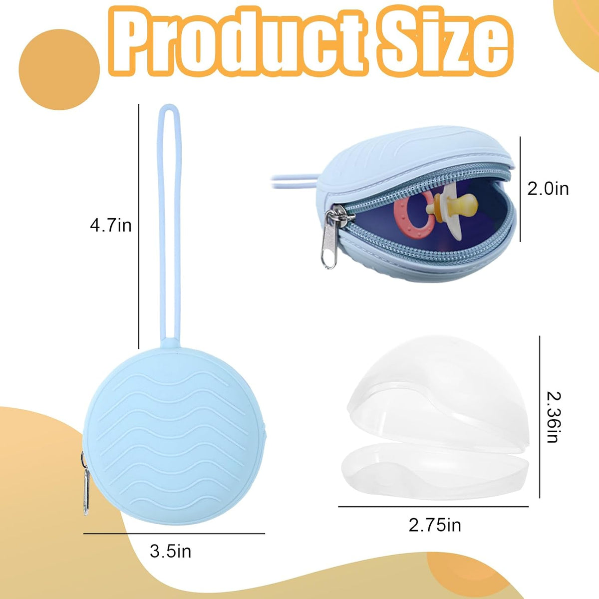 2 Pack Pacifier Holder Case, BPA-Free Silicone Portable Pacifier Case Holder Pouch for Baby Boys & Girls, Travel Storage Container for Newborn, Diaper & Strollers(Light Grey/Blue)