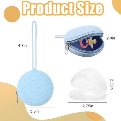 2 Pack Pacifier Holder Case, BPA-Free Silicone Portable Pacifier Case Holder Pouch for Baby Boys & Girls, Travel Storage Container for Newborn, Diaper & Strollers(Light Grey/Blue)