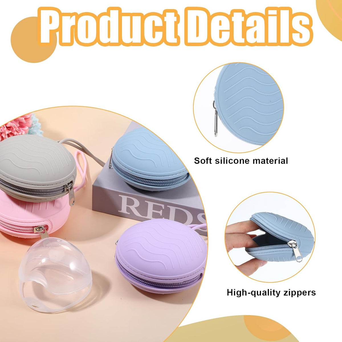 2 Pack Pacifier Holder Case, BPA-Free Silicone Portable Pacifier Case Holder Pouch for Baby Boys & Girls, Travel Storage Container for Newborn, Diaper & Strollers(Light Grey/Blue)