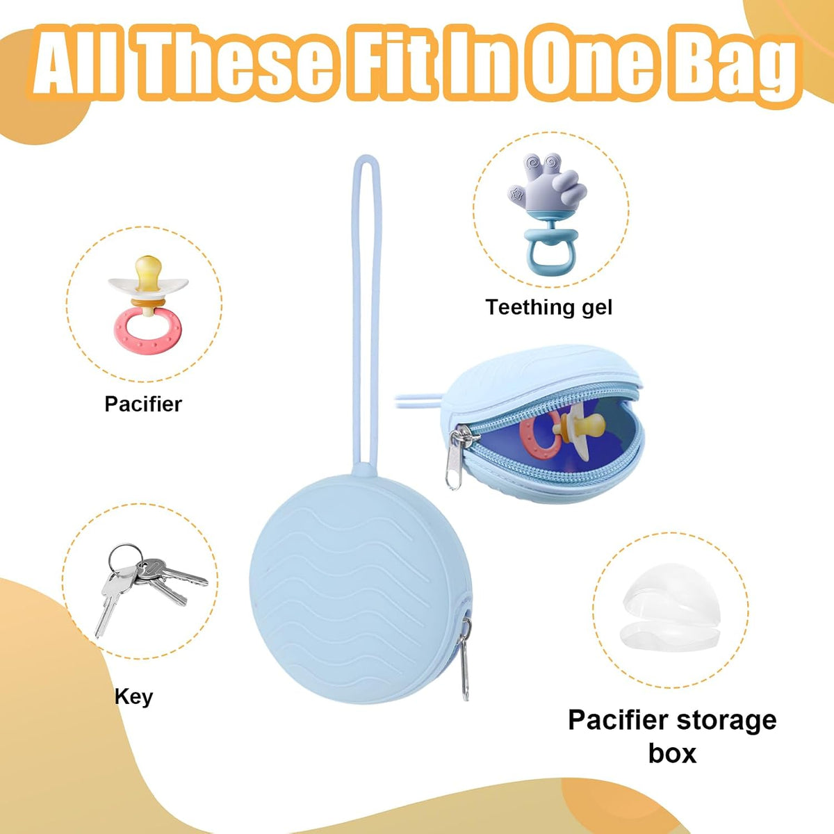 2 Pack Pacifier Holder Case, BPA-Free Silicone Portable Pacifier Case Holder Pouch for Baby Boys & Girls, Travel Storage Container for Newborn, Diaper & Strollers(Light Grey/Blue)