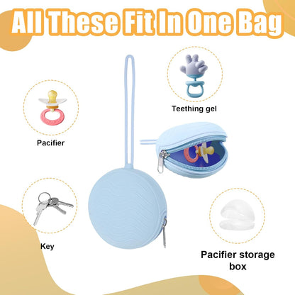 2 Pack Pacifier Holder Case, BPA-Free Silicone Portable Pacifier Case Holder Pouch for Baby Boys & Girls, Travel Storage Container for Newborn, Diaper & Strollers(Light Grey/Blue)