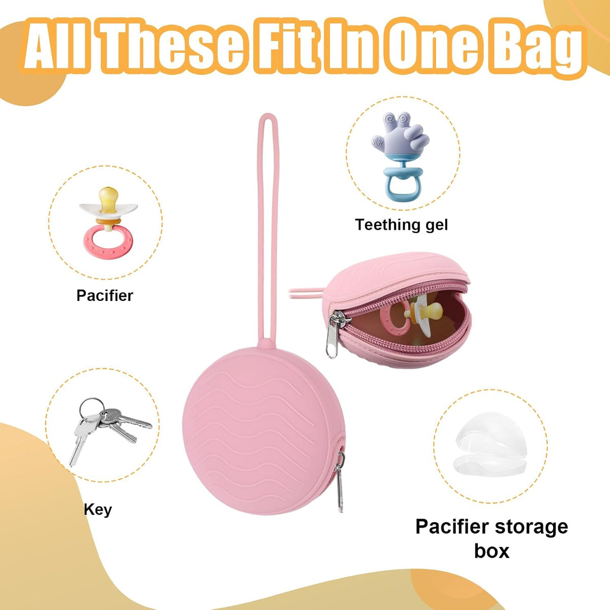 2 Pack Pacifier Holder Case, BPA-Free Silicone Portable Pacifier Case Holder Pouch for Baby Boys & Girls, Travel Storage Container for Newborn, Diaper & Strollers(Light Grey/Blue)
