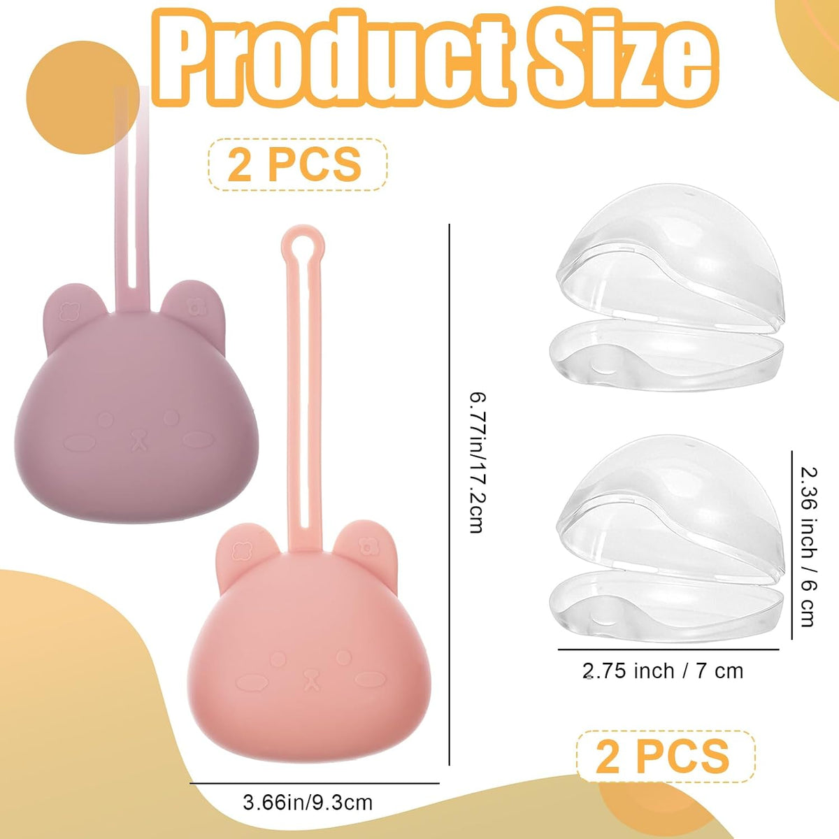 2 Pack Pacifier Holder Case, BPA-Free Silicone Portable Pacifier Case Holder Pouch for Baby Boys & Girls, Travel Storage Container for Newborn, Diaper & Strollers(Light Grey/Blue)