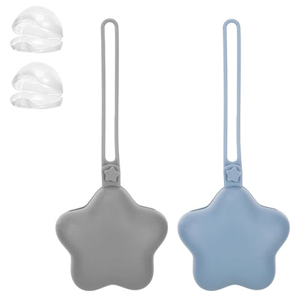 2 Pack Pacifier Holder Case, BPA-Free Silicone Portable Pacifier Case Holder Pouch for Baby Boys & Girls, Travel Storage Container for Newborn, Diaper & Strollers(Light Grey/Blue)
