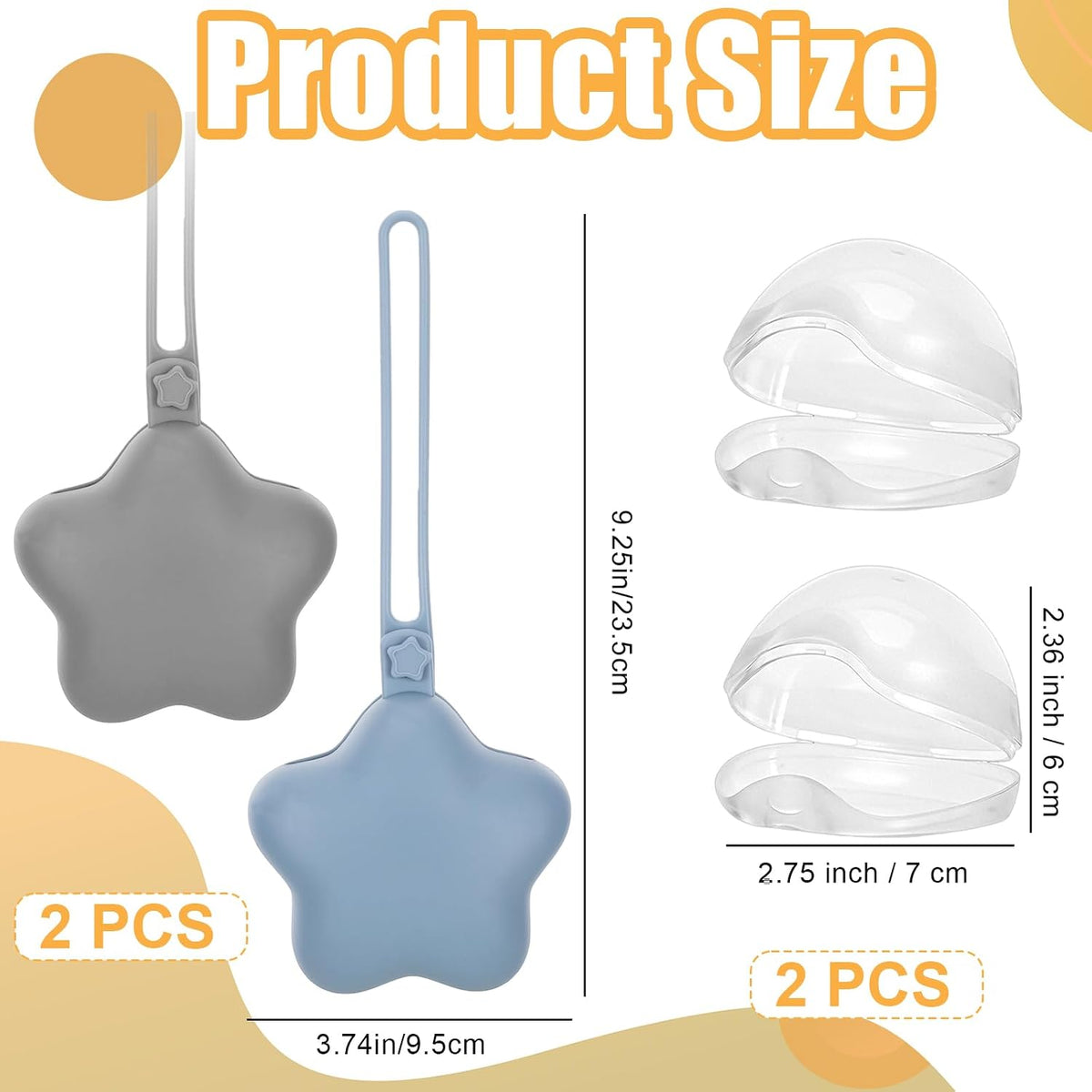 2 Pack Pacifier Holder Case, BPA-Free Silicone Portable Pacifier Case Holder Pouch for Baby Boys & Girls, Travel Storage Container for Newborn, Diaper & Strollers(Light Grey/Blue)