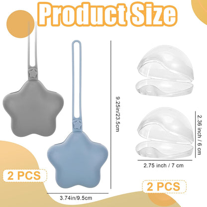 2 Pack Pacifier Holder Case, BPA-Free Silicone Portable Pacifier Case Holder Pouch for Baby Boys & Girls, Travel Storage Container for Newborn, Diaper & Strollers(Light Grey/Blue)