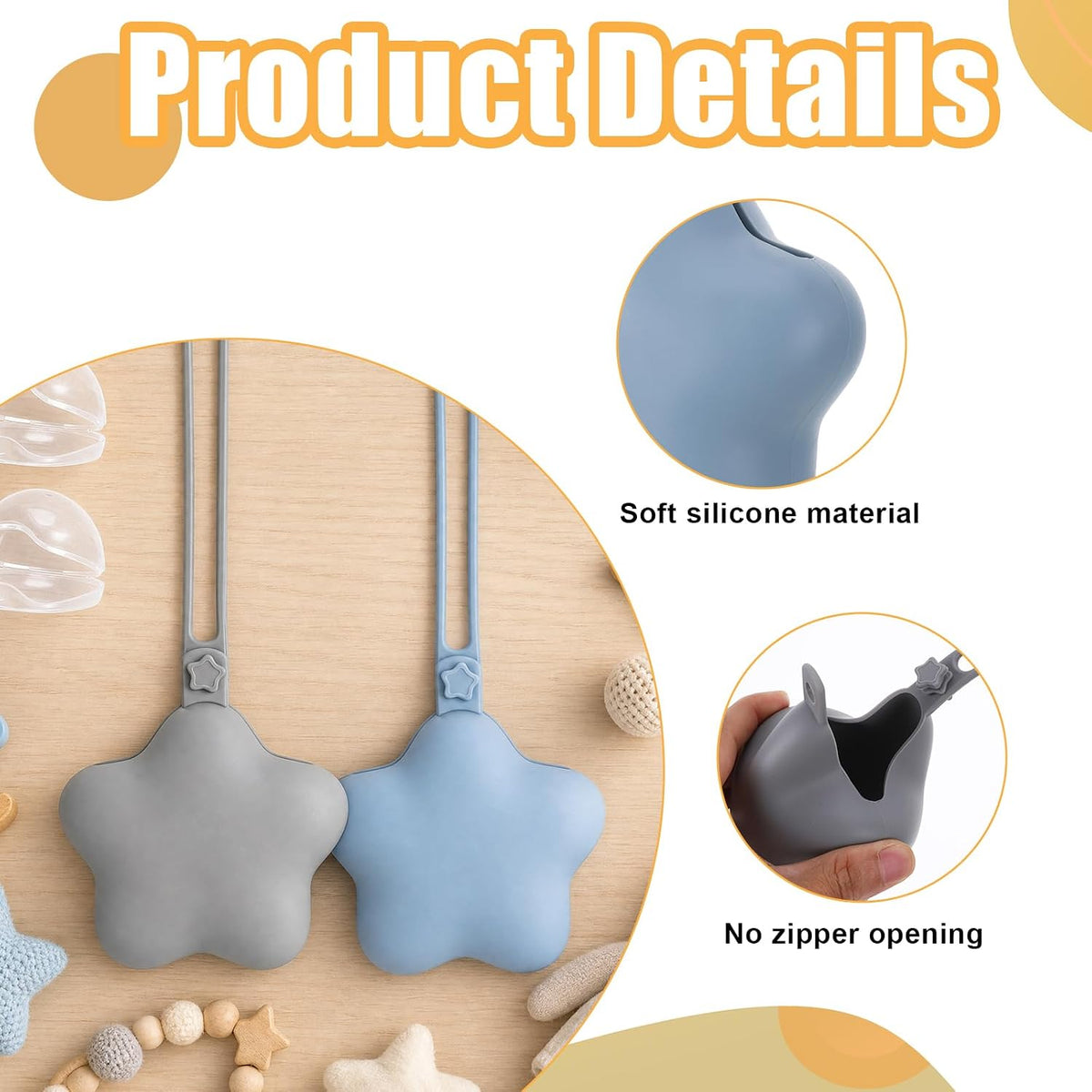 2 Pack Pacifier Holder Case, BPA-Free Silicone Portable Pacifier Case Holder Pouch for Baby Boys & Girls, Travel Storage Container for Newborn, Diaper & Strollers(Light Grey/Blue)