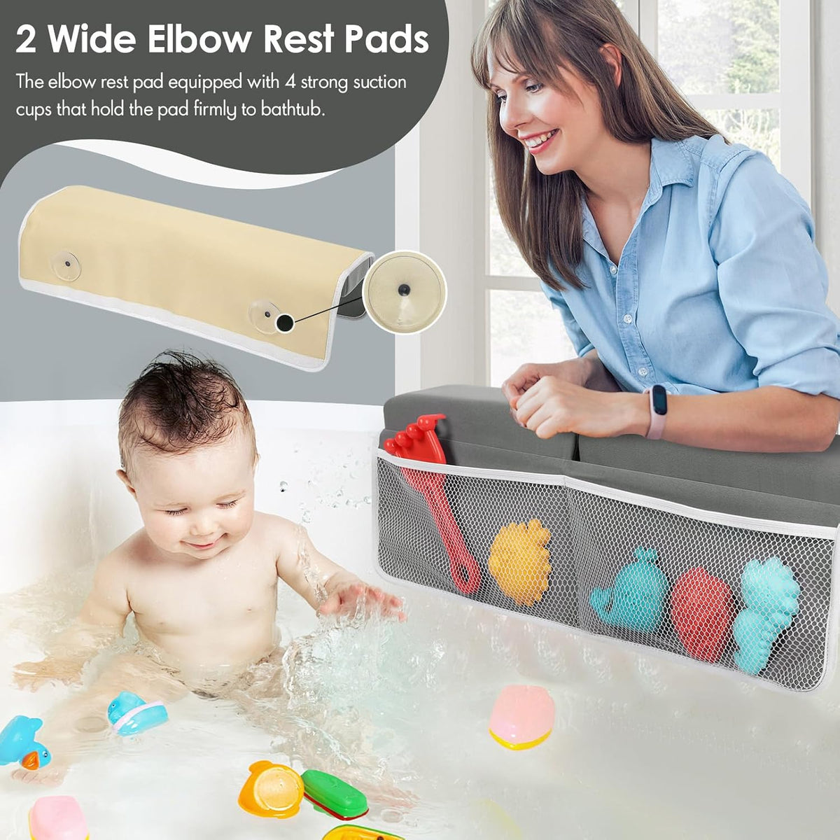 Baby Bath Kneeler and Elbow Rest Pad Set，2 Inch, bathtub kneeling pad，pink
