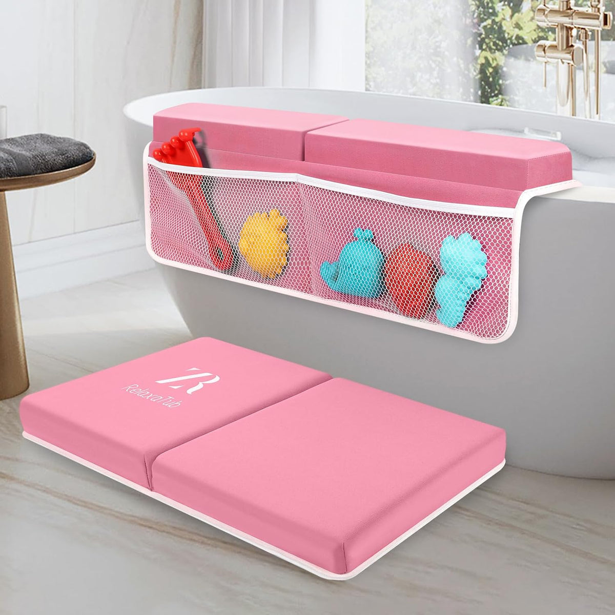 Baby Bath Kneeler and Elbow Rest Pad Set，2 Inch, bathtub kneeling pad，pink