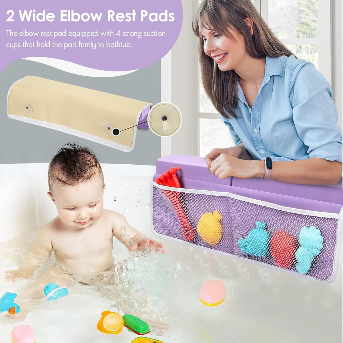 Baby Bath Kneeler and Elbow Rest Pad Set，2 Inch, bathtub kneeling pad，pink