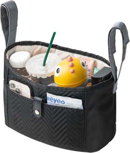 Anti-Slip Stroller Organizer Caddy, 8 Compartments Stroller Attachment Bag with Cup Holders, Universal Baby & Dog Stroller Basket Accessory