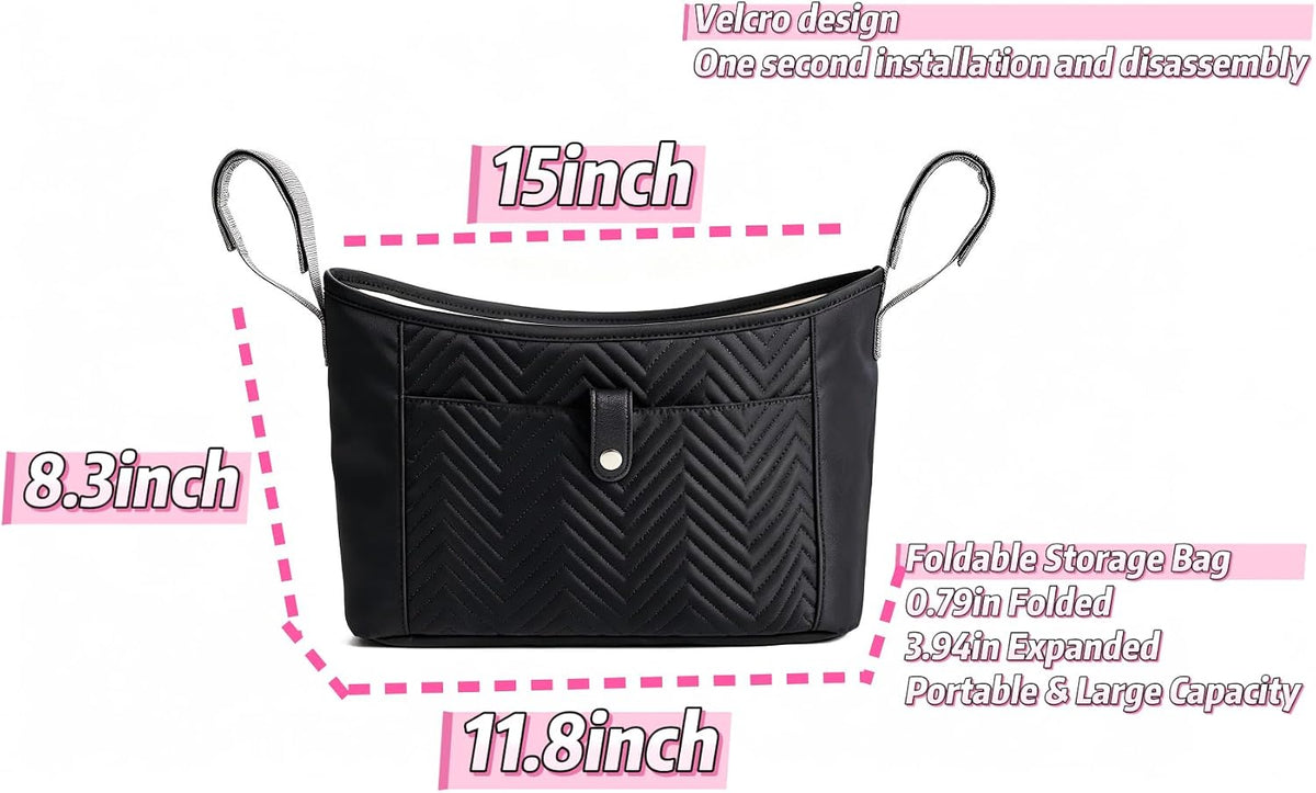 Anti-Slip Stroller Organizer Caddy, 8 Compartments Stroller Attachment Bag with Cup Holders, Universal Baby & Dog Stroller Basket Accessory