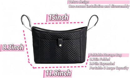 Anti-Slip Stroller Organizer Caddy, 8 Compartments Stroller Attachment Bag with Cup Holders, Universal Baby & Dog Stroller Basket Accessory
