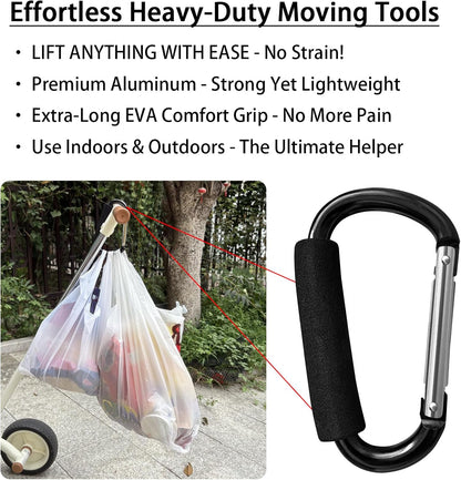 Large Aluminum Carabiner, Heavy-Duty Stroller Hooks for Hanging Bags and Shopping – Durable Multi-Purpose Carabiner Clips for Camping, Hiking, Travel, Outdoor Accessories