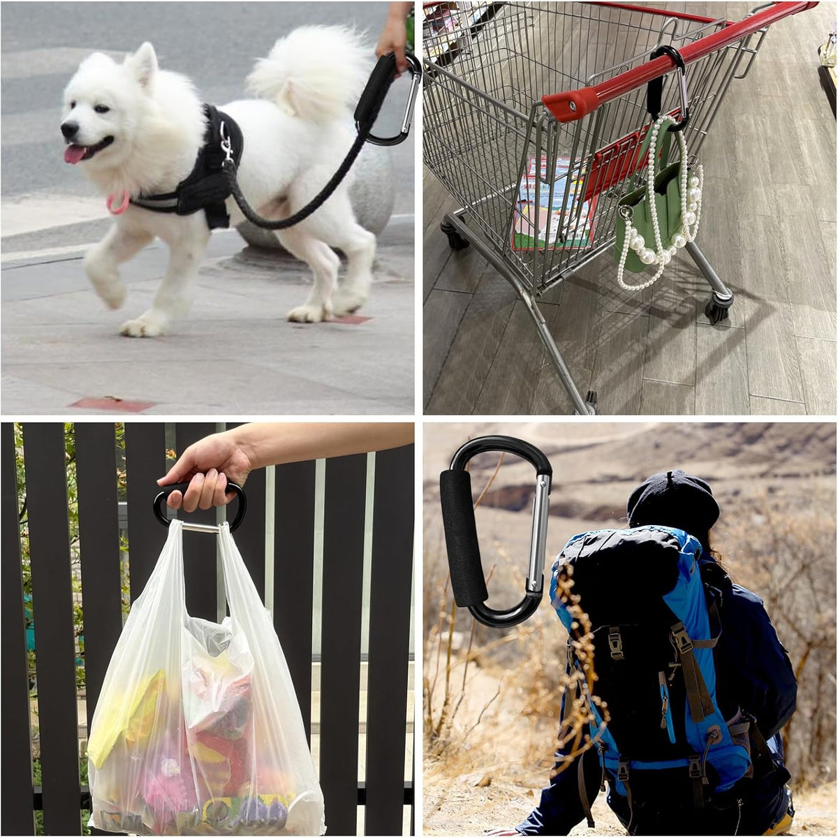 Large Aluminum Carabiner, Heavy-Duty Stroller Hooks for Hanging Bags and Shopping – Durable Multi-Purpose Carabiner Clips for Camping, Hiking, Travel, Outdoor Accessories