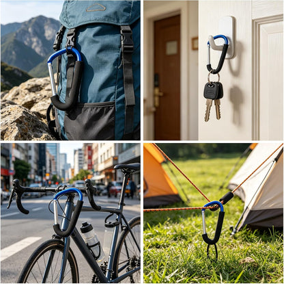 Large Aluminum Carabiner, Heavy-Duty Stroller Hooks for Hanging Bags and Shopping – Durable Multi-Purpose Carabiner Clips for Camping, Hiking, Travel, Outdoor Accessories