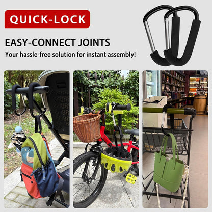 Large Aluminum Carabiner, Heavy-Duty Stroller Hooks for Hanging Bags and Shopping – Durable Multi-Purpose Carabiner Clips for Camping, Hiking, Travel, Outdoor Accessories