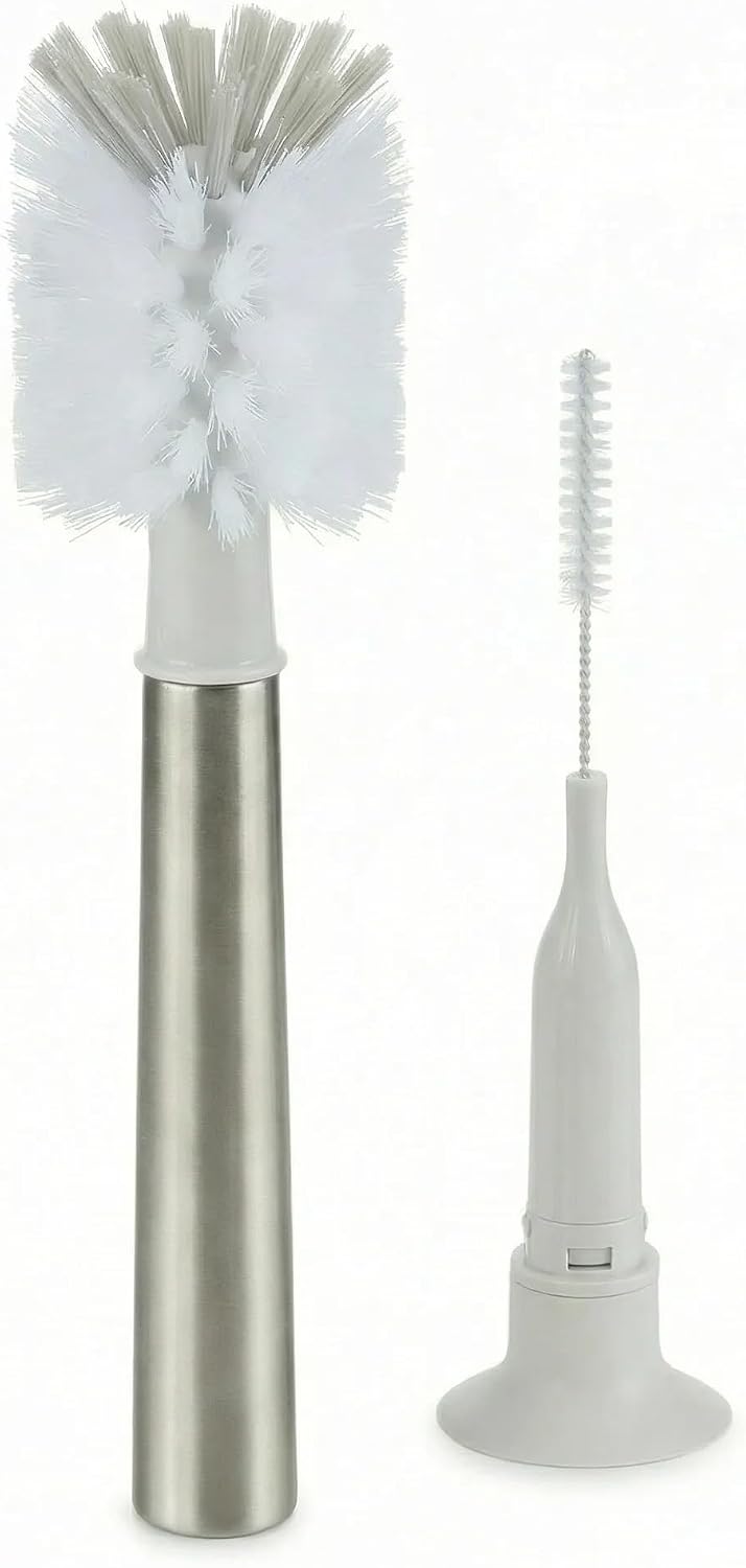 3-in-1 Stainless Bottle Brush for Baby Bottles - Water Bottle Brush Cleaner with Nipple and Straw Brush, Long Bottle Washer, Cup and Tumbler Cleaner Brush. (Pack of 1)