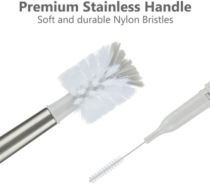 3-in-1 Stainless Bottle Brush for Baby Bottles - Water Bottle Brush Cleaner with Nipple and Straw Brush, Long Bottle Washer, Cup and Tumbler Cleaner Brush. (Pack of 1)