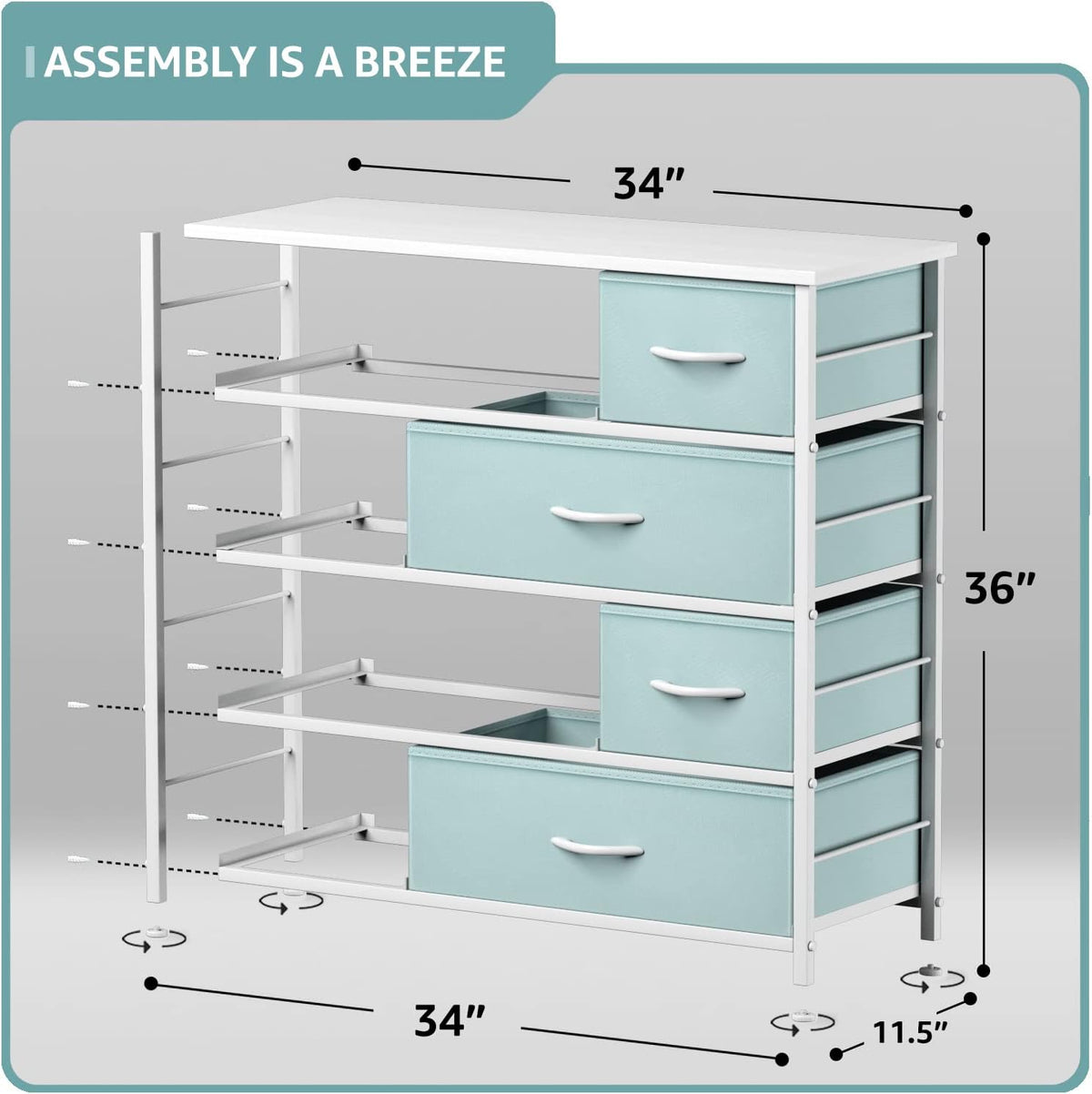 Kids Dresser for Bedroom, Fabric Drawers (8 Drawer, Pink)