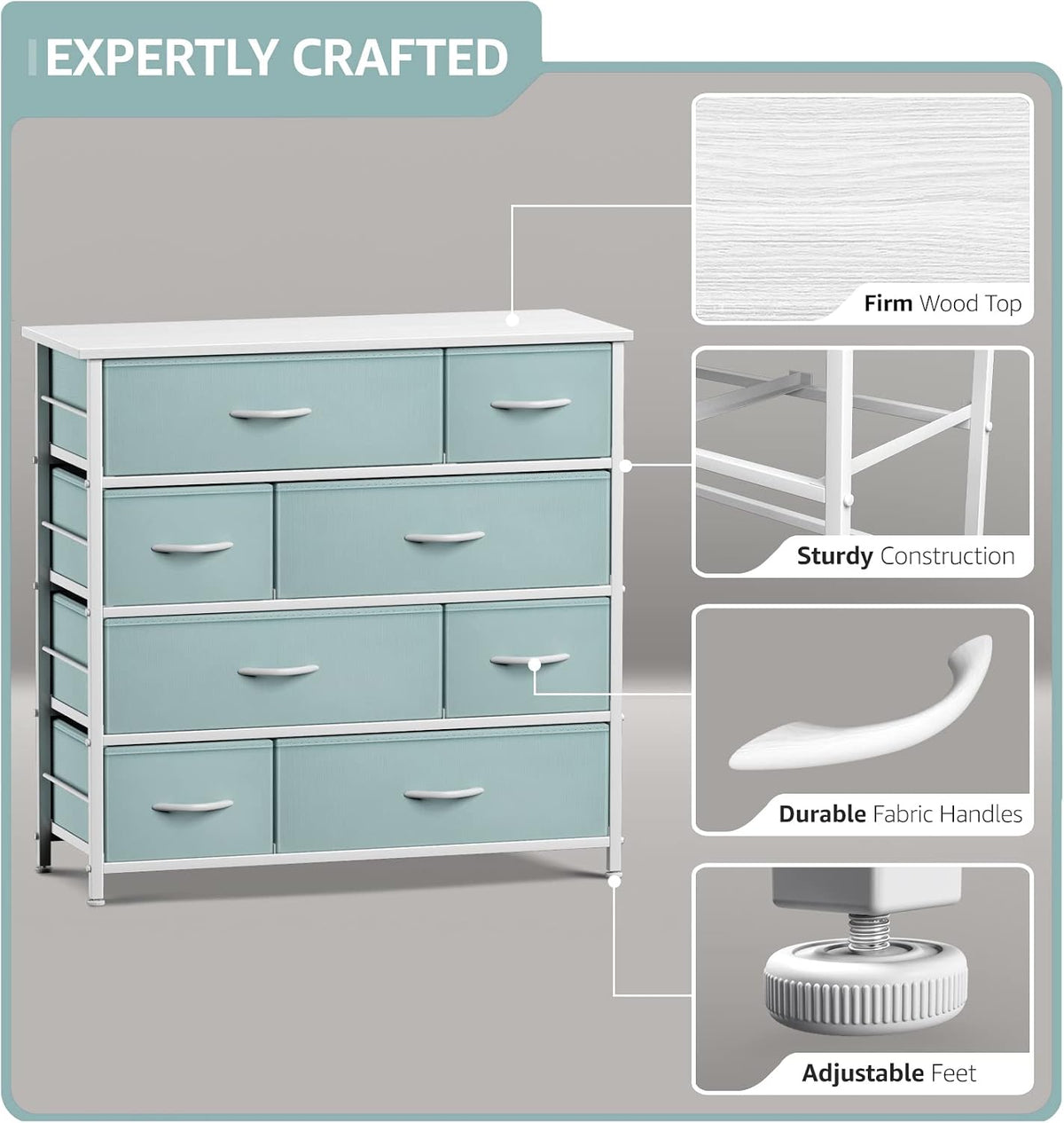 Kids Dresser for Bedroom, Fabric Drawers (8 Drawer, Pink)