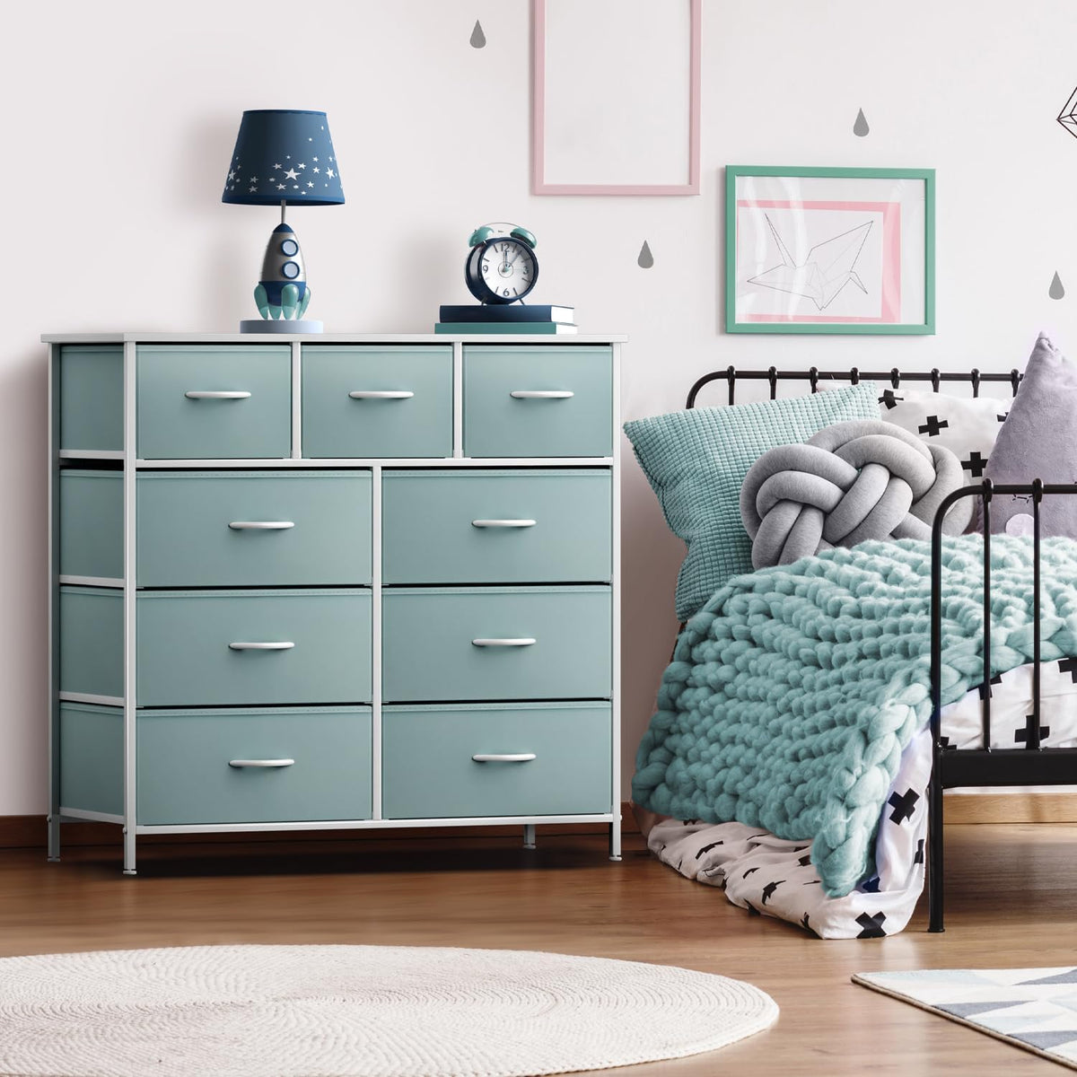 Kids Dresser for Bedroom, Fabric Drawers (8 Drawer, Pink)