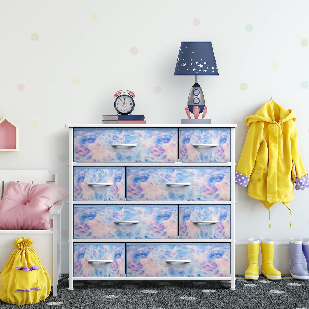 Kids Dresser for Bedroom, Fabric Drawers (8 Drawer, Pink)