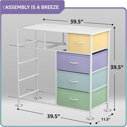 Kids Dresser for Bedroom, Fabric Drawers (8 Drawer, Pink)