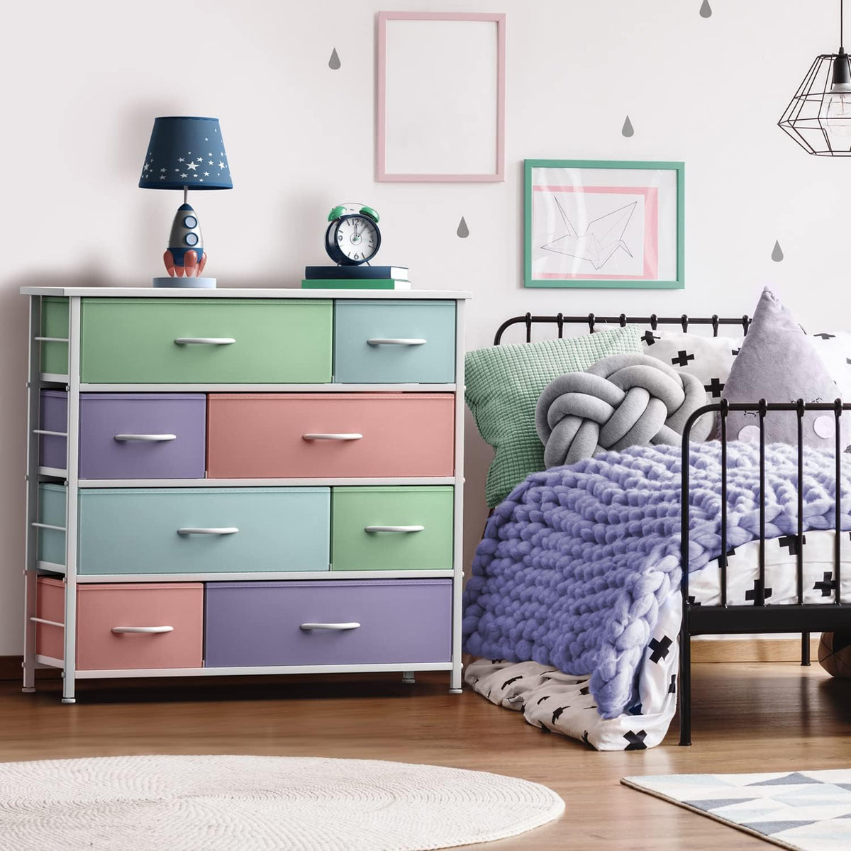 Kids Dresser for Bedroom, Fabric Drawers (8 Drawer, Pink)