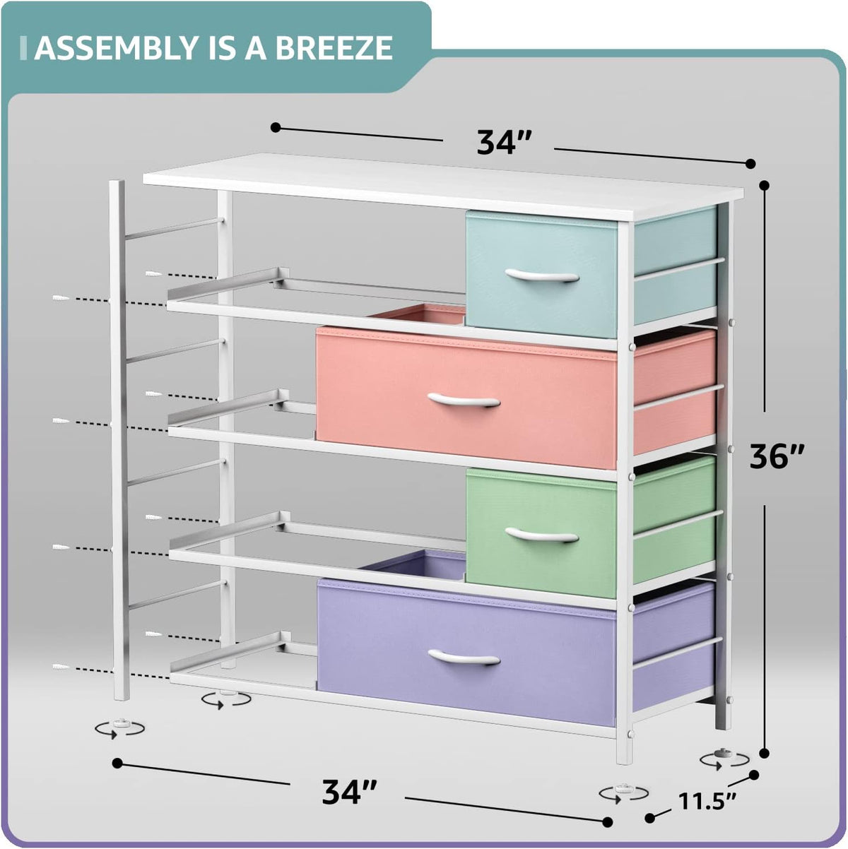 Kids Dresser for Bedroom, Fabric Drawers (8 Drawer, Pink)