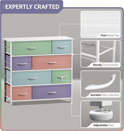 Kids Dresser for Bedroom, Fabric Drawers (8 Drawer, Pink)