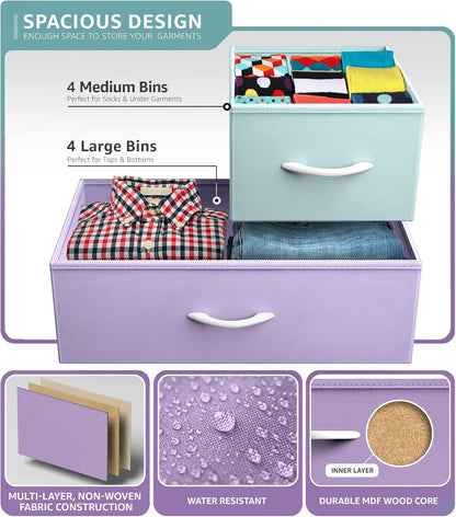 Kids Dresser for Bedroom, Fabric Drawers (8 Drawer, Pink)